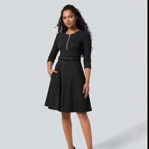 HALARA Black Belted Midi Dress